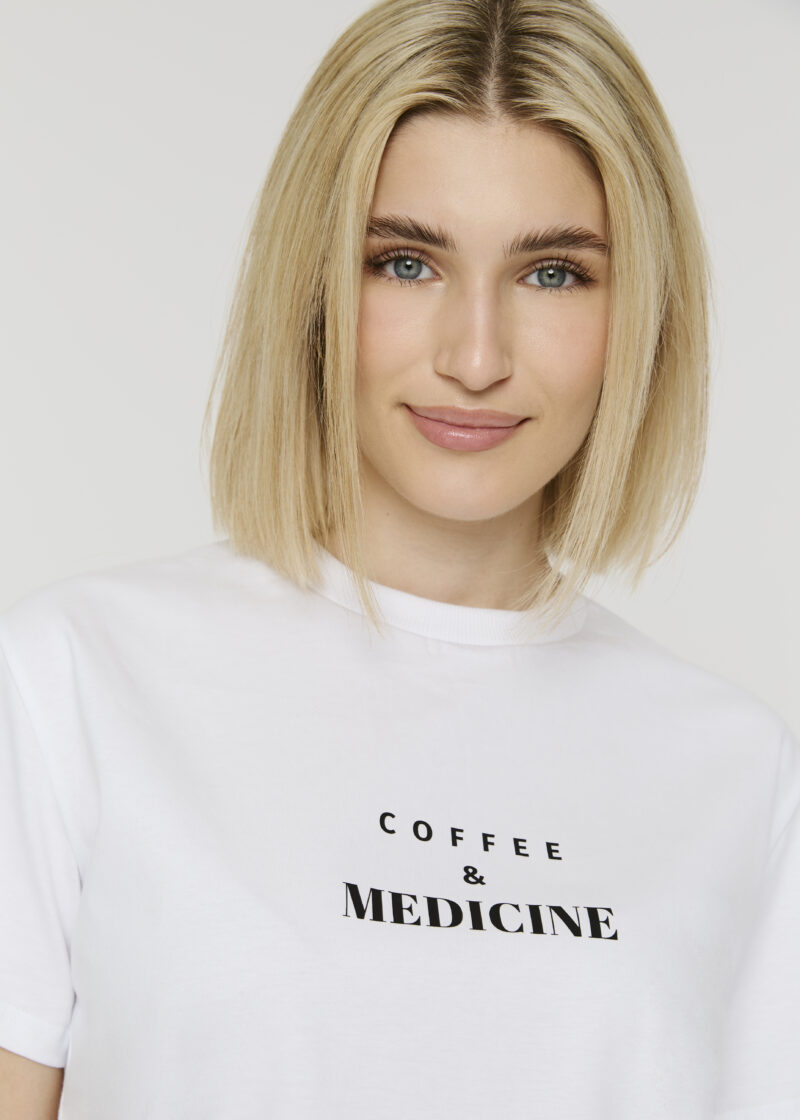 Biała koszulka damska "Coffee&Medicine" - obrazek 2